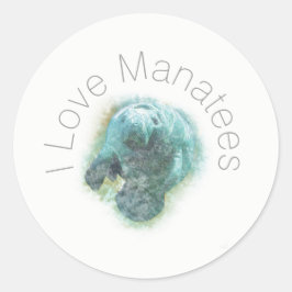 I Kärlek Manatees Art Runt Klistermärke