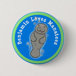I kärlek manatees söt illustration av tecknad knapp