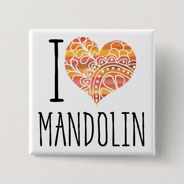I Kärlek Mandolin Orange Mandala Heart Knapp (Framsida)