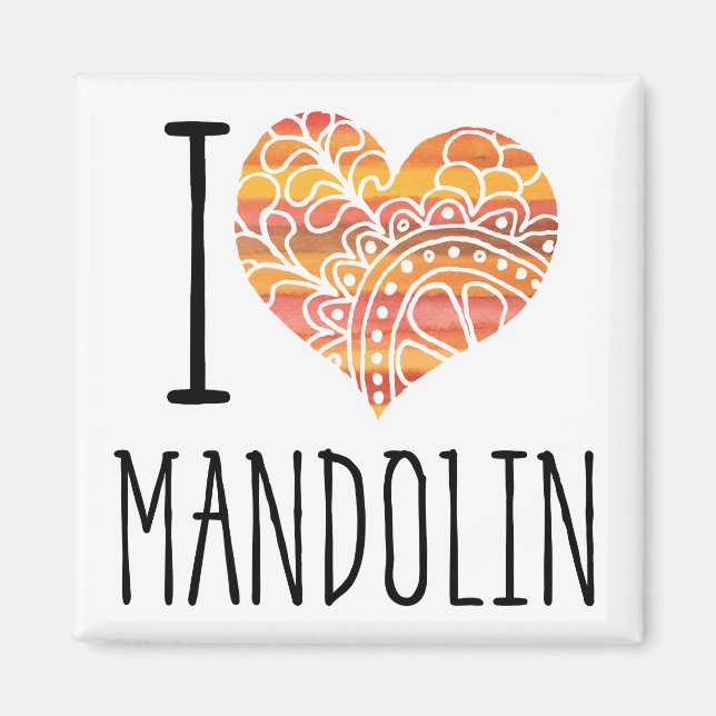 I Kärlek Mandolin Orange Mandala Heart Magnet (Framsidan)