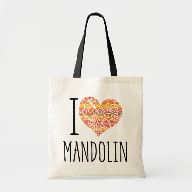 I Kärlek Mandolin Orange Mandala Heart Tygkasse (Framsidan)