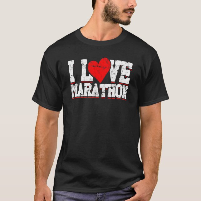 I Kärlek Marathon Sport Roligt Springa T Shirt (Framsida)