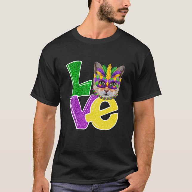 I Kärlek Mardi Gras Costume Cat Kitten Funny Cat L T Shirt (Framsida)
