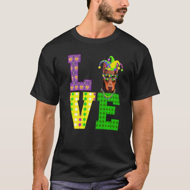 I Kärlek Mardi Gras Doberman Hund Manar Women Kids T Shirt (Framsida)