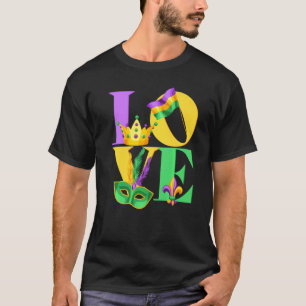 I kärlek Mardi Gras flagga krona Fleur de lis, Mar T Shirt