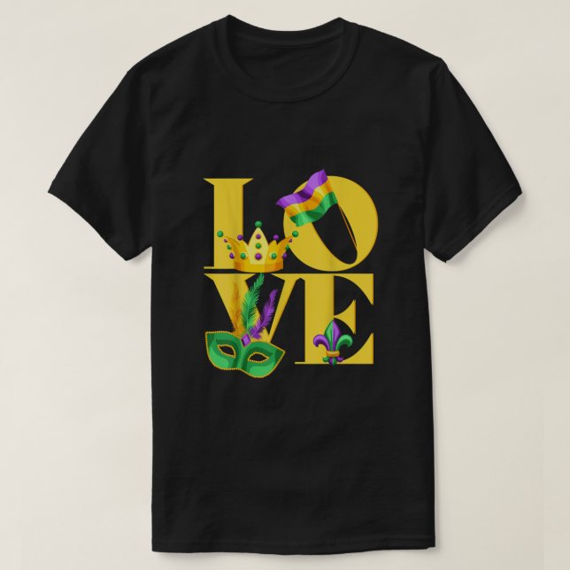 I kärlek Mardi Gras flagga krona Fleur de lis Mard T Shirt (Design framsida)