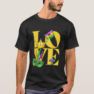 I kärlek Mardi Gras flagga krona Fleur de lis Mard T Shirt