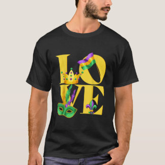 I kärlek Mardi Gras flagga krona Fleur de lis Mard T Shirt