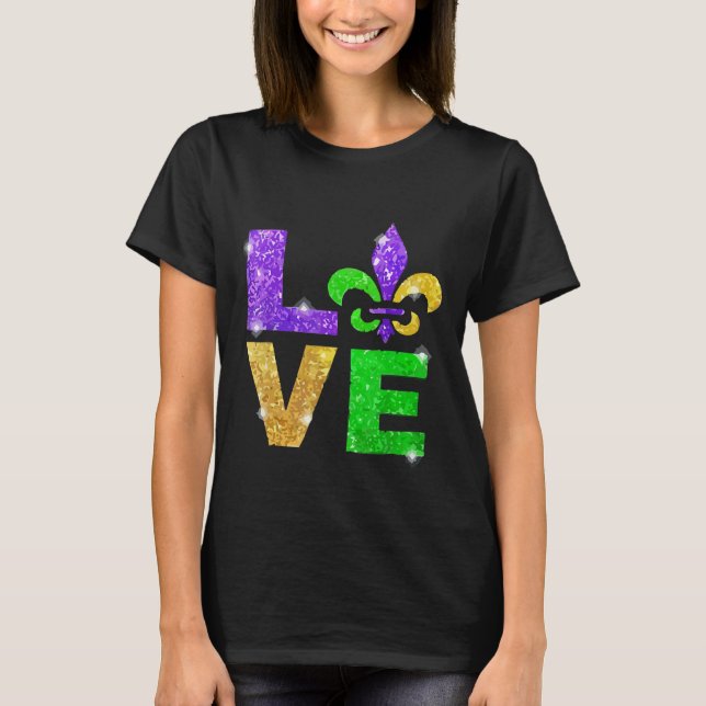 I Kärlek Mardi Gras T-shirt Fleur de Lis Gift Mana (Framsida)