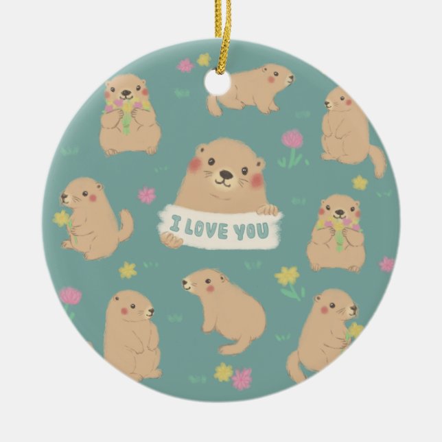 I Kärlek, Marmots Illustration Julgransprydnad Keramik (Framsidan)