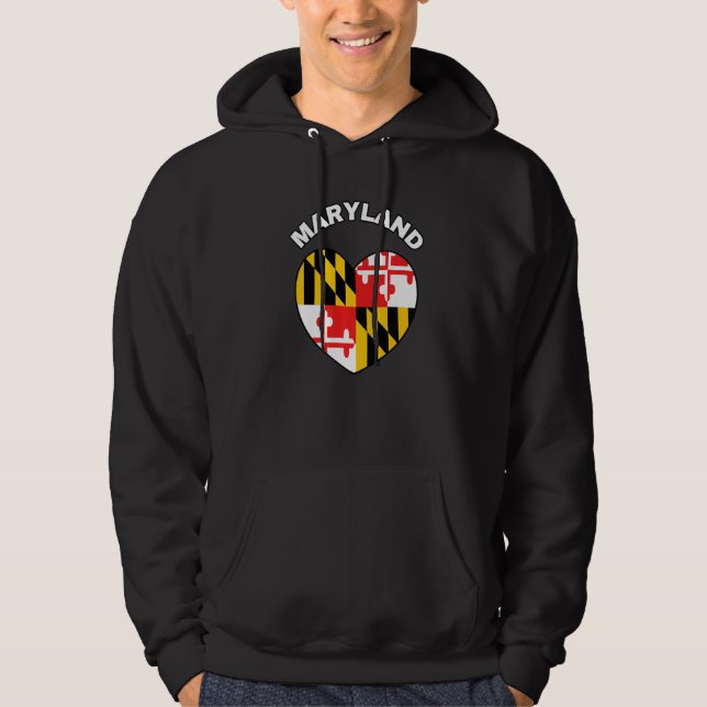 I Kärlek Maryland MD Statlig flagga Heart Baltimor Hoodie (Framsida)