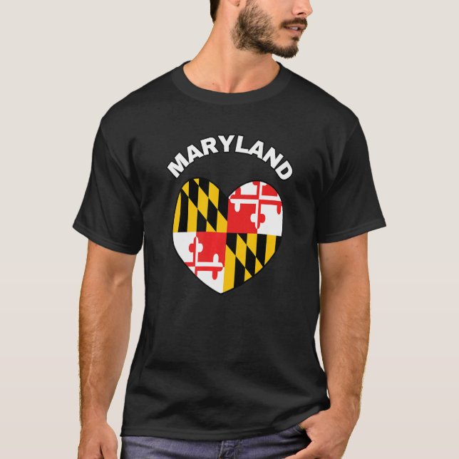 I Kärlek Maryland MD Statlig flagga Heart Baltimor T Shirt (Framsida)