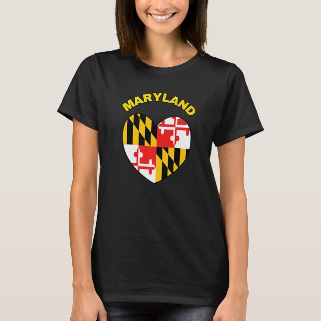 I Kärlek Maryland MD Statlig flagga Heart Baltimor T Shirt (Framsida)