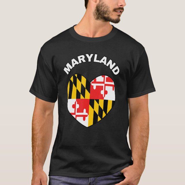 I Kärlek Maryland MD Statlig flagga Heart Baltimor T Shirt (Framsida)
