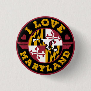 I Kärlek Maryland Statlig flagga och Karta Knapp