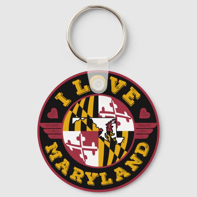 I Kärlek Maryland Statlig flagga och Karta Nyckelring (Framsida)