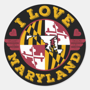 I Kärlek Maryland Statlig flagga och Karta Runt Klistermärke