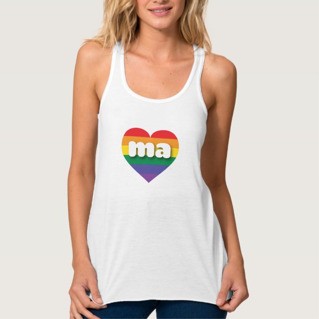I Kärlek Massachusetts Rainbow Heart Linne Med Racerback (Framsida)