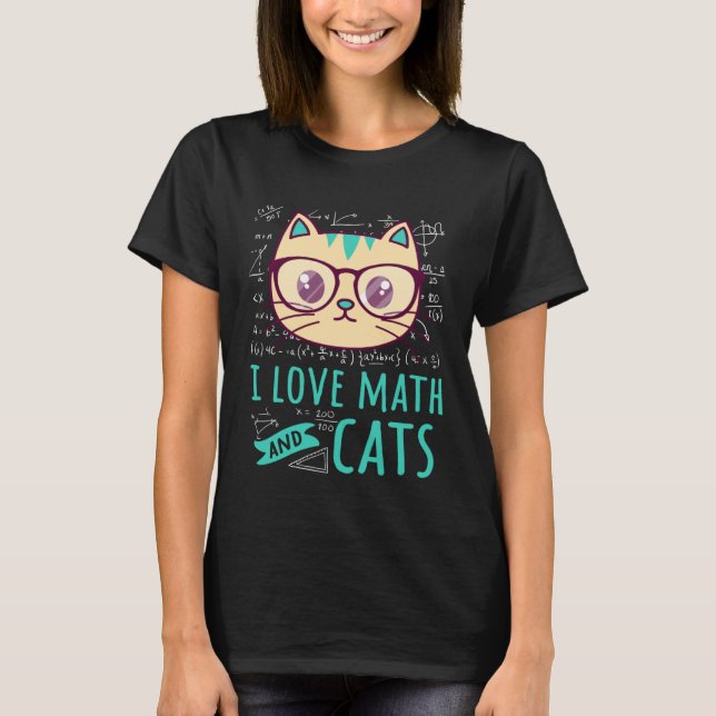 I Kärlek Math and Cats Tabby Kattdjur Mathemeta T Shirt (Framsida)