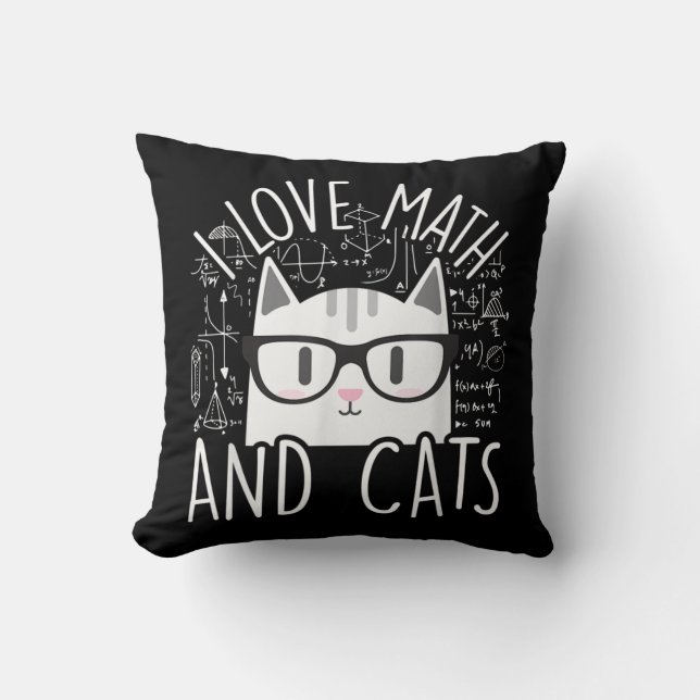 I Kärlek Math och Cats Cute Kattunge Kudde (Framsida)