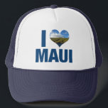 I Kärlek Maui Hawaii Cute Hawaiian Vacation Keps<br><div class="desc">Jag kärlek Maui Hawaii hatten med ett sött hjärtformade foto av de blå hawaiiska havs- och grönt bergen. Vackra kustnära vatten gör mig lycklig på sommarsemester. En söt keepélock med vindkvarnar på en backe.</div>