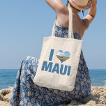I Kärlek Maui Hawaii Cute Hawaiian Vacation Tygkasse<br><div class="desc">Jag kärlek Maui Hawaii hade ett sött hjärtformade foto av de blå hawaiiska havs- och grönt bergen. Vackra kustnära vatten gör mig lycklig på sommarsemester. En söt keepsaké-gåva med väderkvarnar på en backe.</div>
