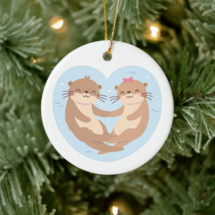 I Kärlek med dig, Cute Otter Holding Händer Julgransprydnad Keramik