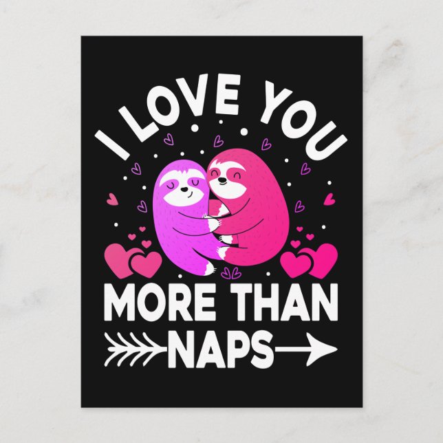 I Kärlek mer än Naps Rosa och Lila Sloths Vykort (Framsida)