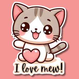 I Kärlek Mew Kawaii Kitten Watersecure Klistermärken