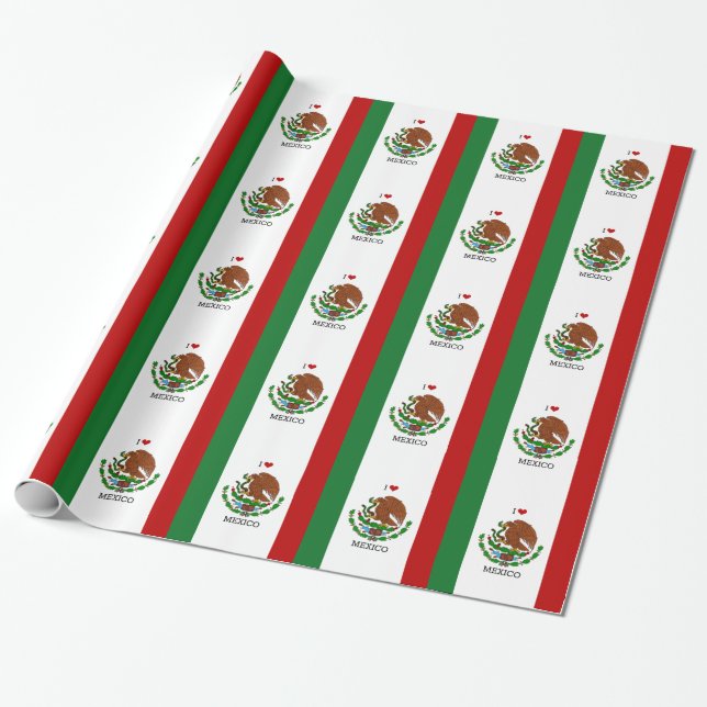 i kärlek mexico - mexikanska flagga presentpapper (Utrullad)