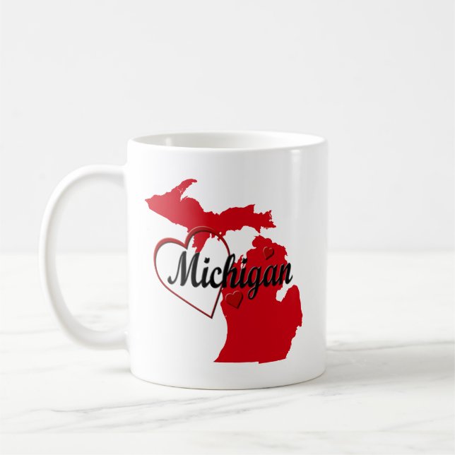 I Kärlek Michigan Hearts Karta  Kaffemugg (Vänster)