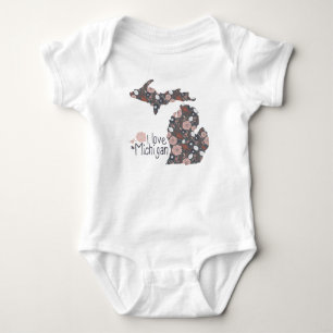 I Kärlek Michigan Playan Blommigt Rosa Brown Blac T Shirt