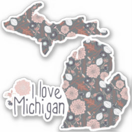 I Kärlek Michigan Playfull Blommigt Rosa Brown Bla Klistermärken