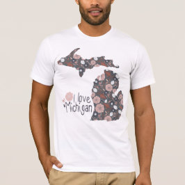 I Kärlek Michigan Playfull Blommigt Rosa Brown Bla T Shirt