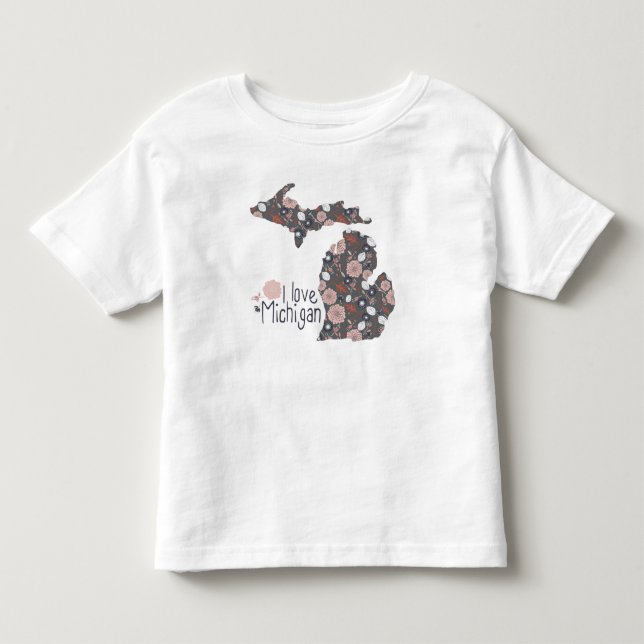 I Kärlek Michigan Playfull Blommigt Rosa Brown Bla T Shirt (Framsida)