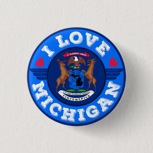I Kärlek Michigan-staten Karta och Flagga Knapp