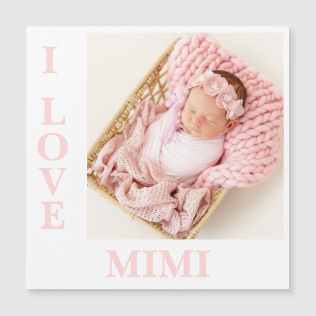 I Kärlek Mimi Rosa Typography Photo Birth Magnet (Framsida)
