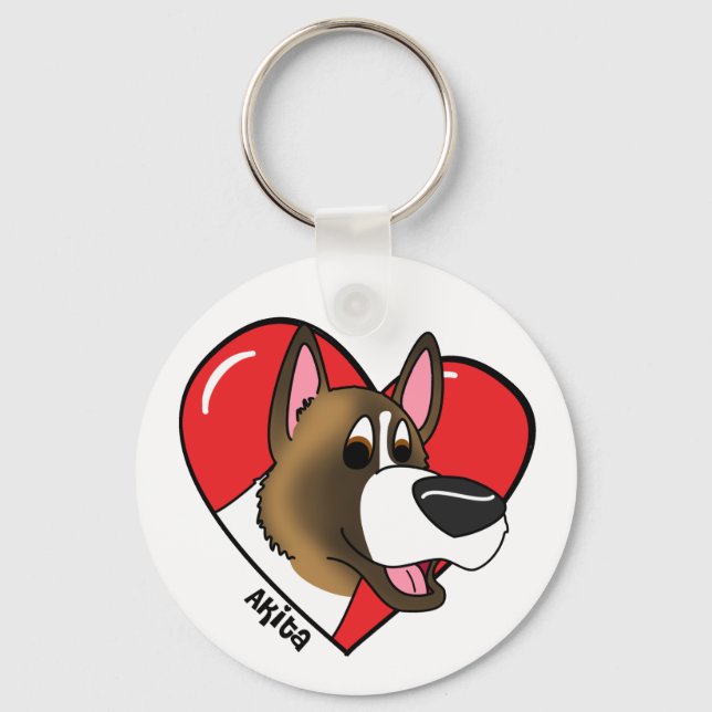 I Kärlek min Akita Keychain (Tecknad) Nyckelring (Framsida)