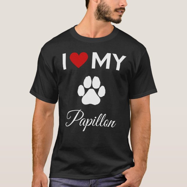 I kärlek, min anpassningsbar av Papillon hund T Shirt (Framsida)