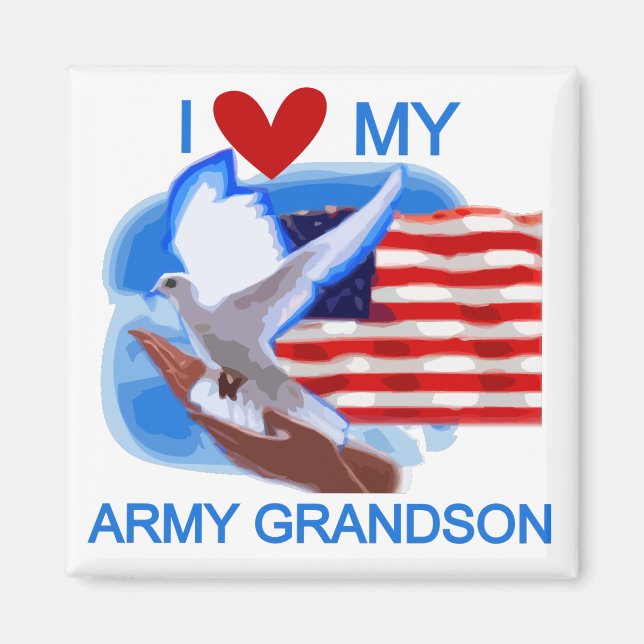 I Kärlek Min armé Grandson Tshirts och Gifts Magnet (Framsidan)