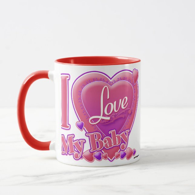 I Kärlek Min Baby rosa/lila - hjärtan Mugg (Vänster)