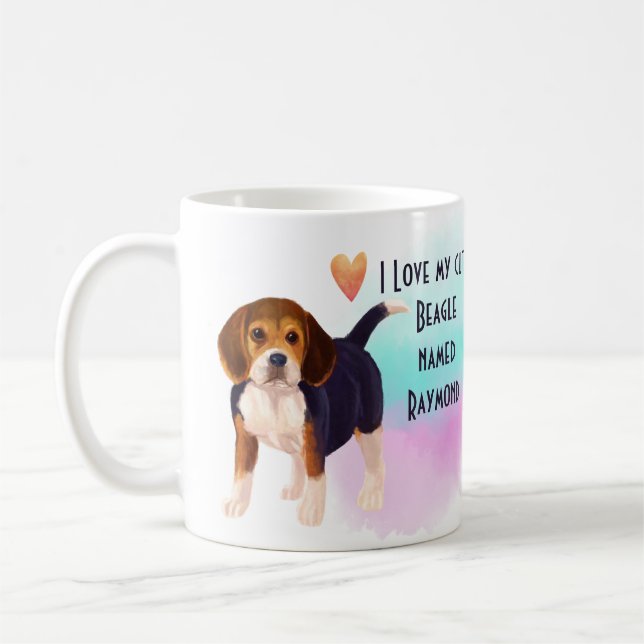 I Kärlek, min BEAGLE Add Namn Anpassningsbar Teckn Kaffemugg (Vänster)