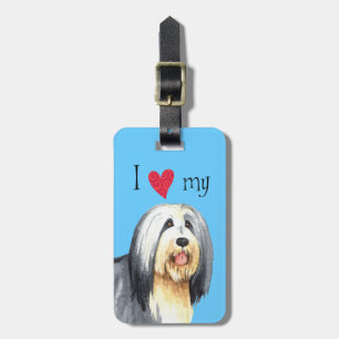 I Kärlek min Bearded Collie Bagagebricka