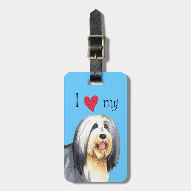 I Kärlek min Bearded Collie Bagagebricka (Vertikal Framsida)