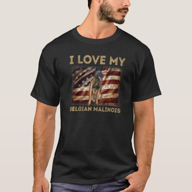 I Kärlek Min belgiske Malinois Pappa Mamma America T Shirt (Framsida)