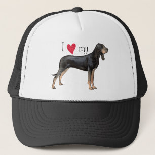 I Kärlek min Black och Tan Coonhound Truckerkeps