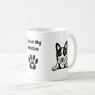 I Kärlek min BLUE HEELER Skriv ut Namn och paw Kaffemugg