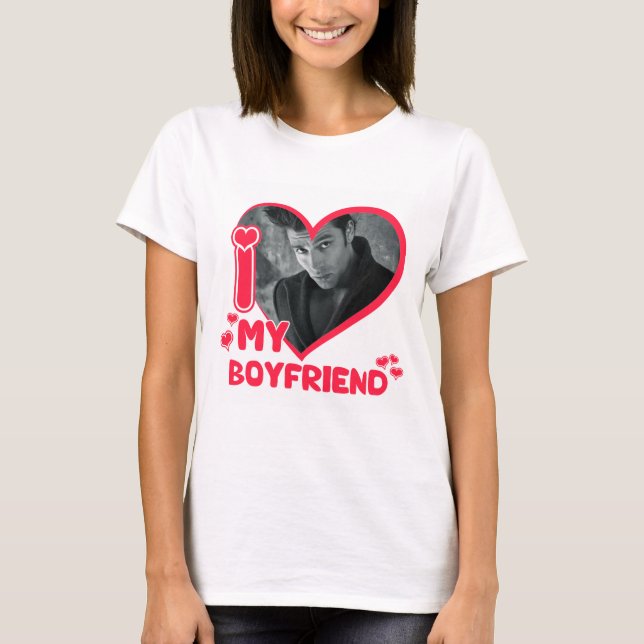 I Kärlek Min Boykompis Anpassningsbar Photo Heart  T Shirt (Framsida)