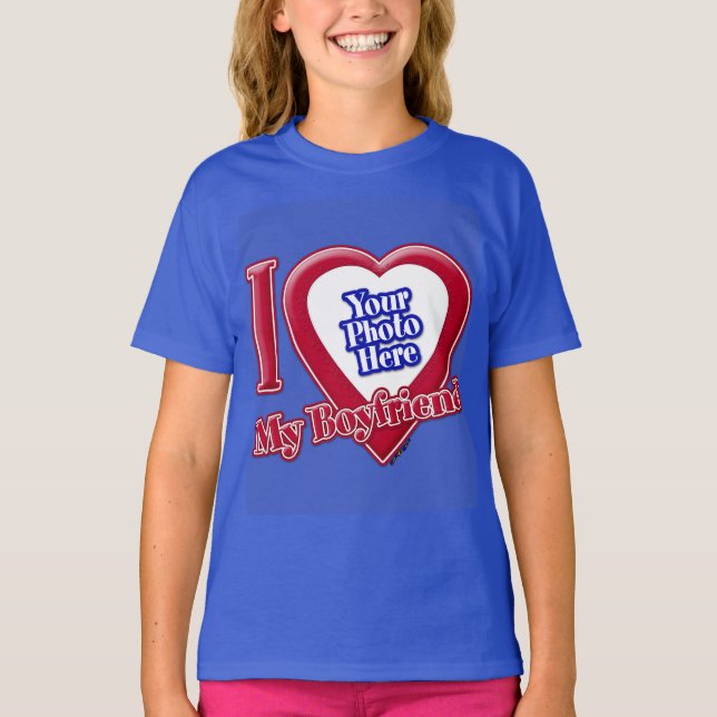I Kärlek min Boykompis Photo Red Heart D R Blue T Shirt (Framsida)