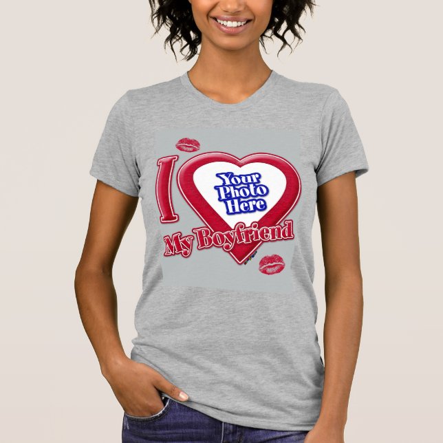 I Kärlek Min Boykompis Photo Red Heart Kiss Grått T Shirt (Framsida)
